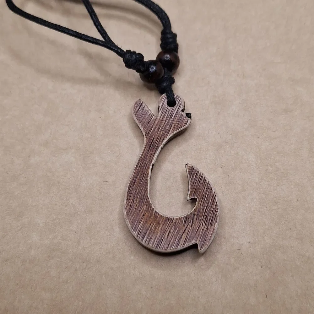 Maui Hawaiian fish hook necklace adjustable Tribal pendant nautical jewelry